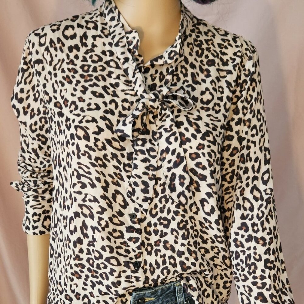H&M Leopard Button-up Blouse with ties